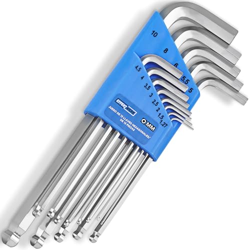 EFFEKTWERK - Juego de llaves hexagonales 13-Piece - 1,27-10 mm - Juego de hexágonos de extremo de bola de brazo largo con mango plegable para bicicletas - Llave hexagonal para reparación eléctrica