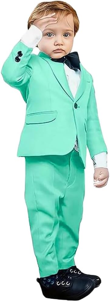 2 PC Solid Boys Tuxedos Suit One Button Boys Formal Suit Jacket Pants Outfit Set Kids Wedding Suit