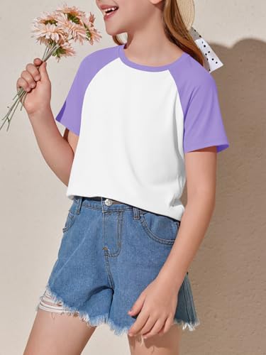 Imily Bela Kids Girls T Shirts Casual Raglan Short Sleeve Crewneck Color Block Summer Tees 5-14 Years3