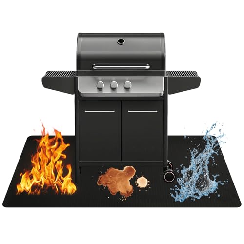 Qivine Tapis Ignifuge, 165 × 122cm Tapis de Barbecue Sol Exterieur Pliable, Réutilisable, Imperméable et Résistant à l'huile, Facile à Nettoye, pour...