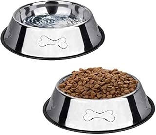 SUOXU 2 Stainless Steel Dog Bowls, Dog Feeding Bowls, Dog Plate Bowls With Non-slip Rubber Bases,Small Pet Feeder Bowls And Water Bowls (XS-195ml/7oz)