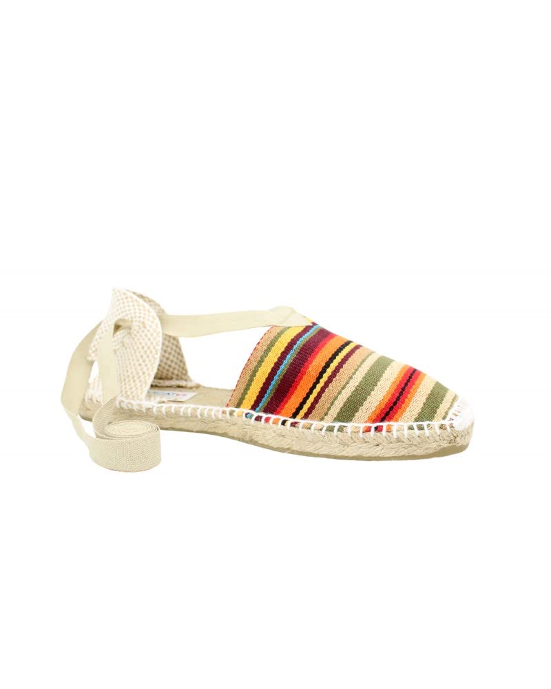 Espadrillas Valenciana piatta con design a righe e chiusura a nastro (calzature fatte a mano in Spagna)