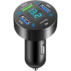 Cargador Usb Con Voltimetro Cargador de Coche USB C con 4 Puertos, Carga rápida 50W QC3.0, voltímetro LED, Toma USB 12V, para iPhone Tablet Android Samsung y Todos los Smartphones