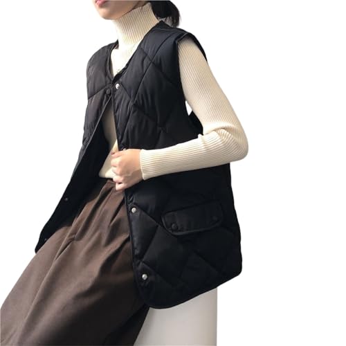 NihaoWXM Gilet Donna Elegante Gilet Invernale da Donna Gilet di Cotone Trapuntato Gilet Senza Maniche con Scollo a V Gilet Casual Femminile(Black,XXL)