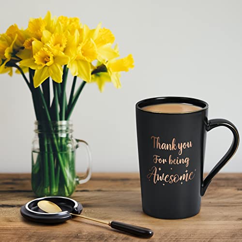 YHRJWN Thank You Gifts for Men Women, Thank You for Being Awesome Coffee Mug, Christmas Appreciation Gifts for Friends Coworkers Employees Teachers Nurse, 14 Oz Black
