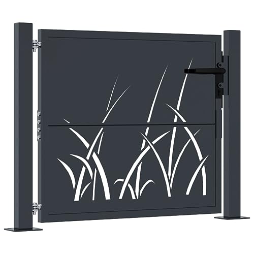 vidaXL Garden Gate, Locking Fence Gate, Hinged Gate for Patio Outdoor, Entrance Barrier Decorative Door, Anthracite 41.3"x41.3" Steel Grass Design