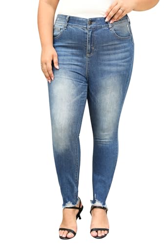 Nemidor Womens Plus Size Skinny Jeans High-Rise Premium Stretchy Denim Jeans NEM540(22,Light Blue)