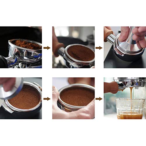 Genérico Cuchara medidora 58mm de Acero Inoxidable de la máquina de café sin Base Soporte café refrescos manija Cuchara de café Mango de Madera