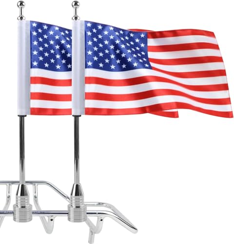 Espear 2 Pcs Motorcycle American Flagpole Mounts, 6 x 10'' USA Flag for Harley Goldwing CB VTX CBR Yamaha fit for 1/2'' Rack Chrome Mount Poles