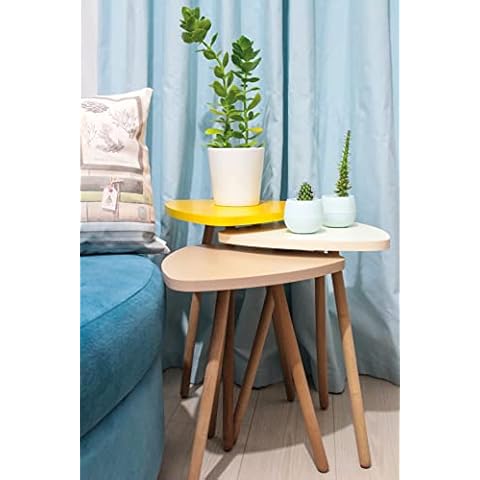 Evdekimoda 3 Piece Set Coffee Table Wood for Living Room and Office, Side table End Table Nested Coffee Tables (Yellow, Cream, Cappuccino, Triangle) Cover