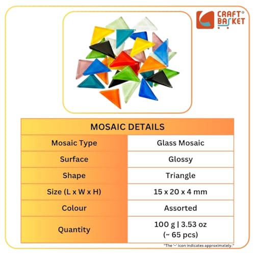Image of Assorted Colours Glass Mosaic Tiles (20 Variations) (All Packs: 100 g,200 g,500 g), DIY Mosaic Art, Decoration, Crystal Glass Mosaic Tiles (Glossy Triangle), 100 g