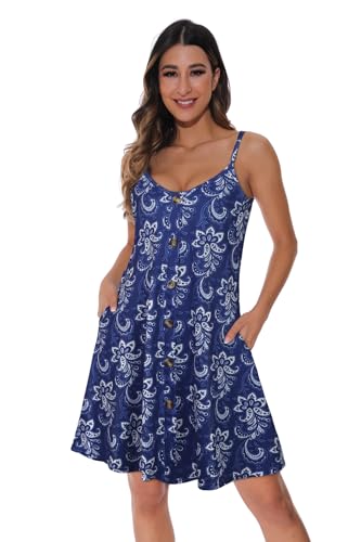 Image of JOELLYUS Summer Dresses for Women Spaghetti Strap Button Down Casual Sundress Beach Cover Up Dress with Pockets 2026