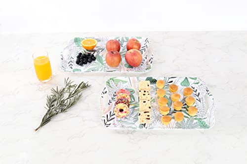 Flossolis 16.5"X11.5" Serving Tray With Handle Set Of 2 Leaf Design, Melamine Rectangular Serving Tray/Platters Stackable Sturdy And Easy Clean For Serving Food,Fruit,Desserts,Breakfast,Meals,Bpa Free #TOP2