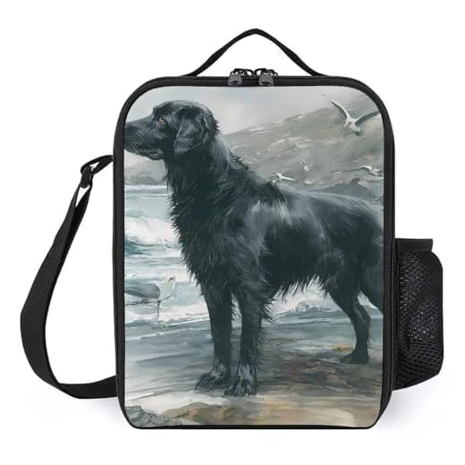 Flat-Coated Retriever Dog Adult Lunch Bag Insulated Food Containers with Water Bottle Pocket