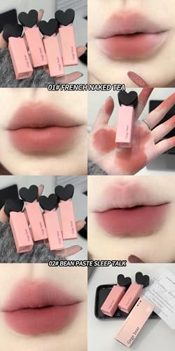 Image of Gege Bear Dreamy Sweet Velvet Lip Glaze | Brown Nude, Baby Pink & Blood Red Shades | Best Lipstick Brand for Women | 6 Cute Shades Makeup for All (01# French Naked Tea, 2.5g)