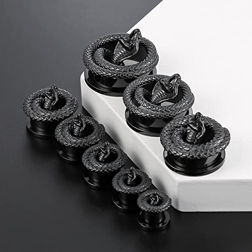 Twolobes TW1291-BK12 2Pcs Black Snake Ear Plugs Gauges For Stretched Ears Hypoallergenic 316 Stainless Steel Ear Tunnels 12Mm/1/2 Body Piercing Jewelry thumb #4