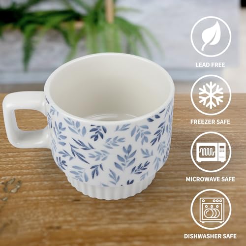Lavezee BR230671 Stackable Coffee Mugs With Stand, 12 Oz Ceramic Drinking Mug Cup Gift Set Of 4 For Tea Milk Latte, Geomertic Patten Mug With Square Shaped Handle thumb #3