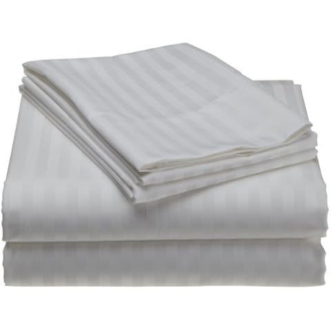 Echelon Home 600 Egyptian Stripe Queen Sheet Set, White Cover