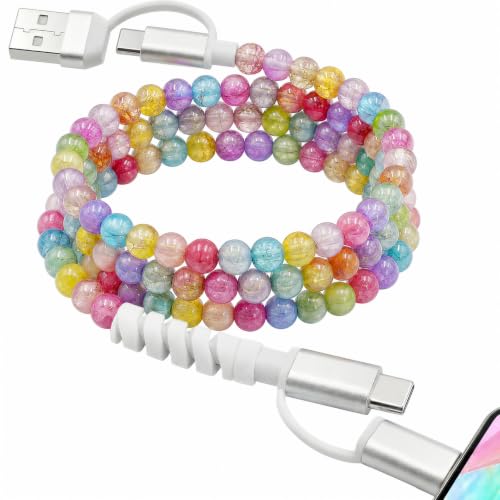 Image of 4-in-1 Beaded Charging Cable, MFi Certified, Works with CarPlay, 3.3FT 60W Fast Charger Cord for iPhone 17 /16 /15 /14 /13 /12 /11, iPad, Samsung, Android and More (Pastel Crackle)