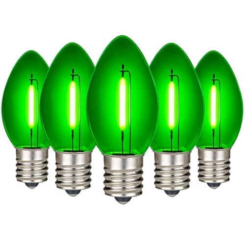 Novelty Lights 25 Pack C9 LED Filament Bulbs, Green Shatterproof
