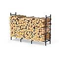 MOOACE 4ft Firewood Rack Holder Outdoor Indoor Heavy Duty Metal Wood Rack for Log Holder for Fireplace Wood Storage, Bottom Widening, Adjustable Stacker Organizer, Lumber Storage Carrier Fire Stand