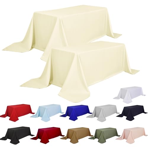 Image of 2-Pack 90x156 inch Beige Table Cloths, Solid Stain and Wrinkle Resistant Oblong Tablecloth, Premium Plain Weave Polyester Fabric Rectangle Table Linen Covers for Hotel, Banquet