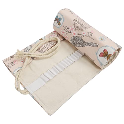 Image of Canvas Pencil Wrap Case, 48 Holes Colored Pencil Roll Holder Storage Pouch for Office (48 Holes, Beige)