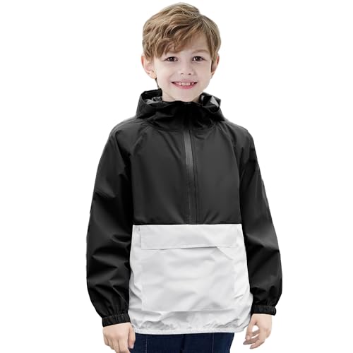 Image of MODAFANS Girls Boys Rain Jacket Lightweight Waterproof Packable Hooded Half zip RainCoats Windbreaker for Outdoor 4-13Year