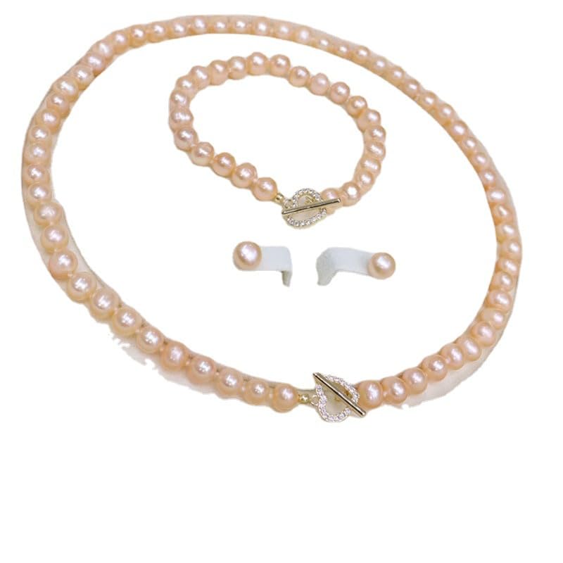 Il set di collana di perle coltivate d'acqua dolce include uno splendido braccialetto e un set di orecchini a bottone per donne, matrimoni, matrimoni, regali di Natale