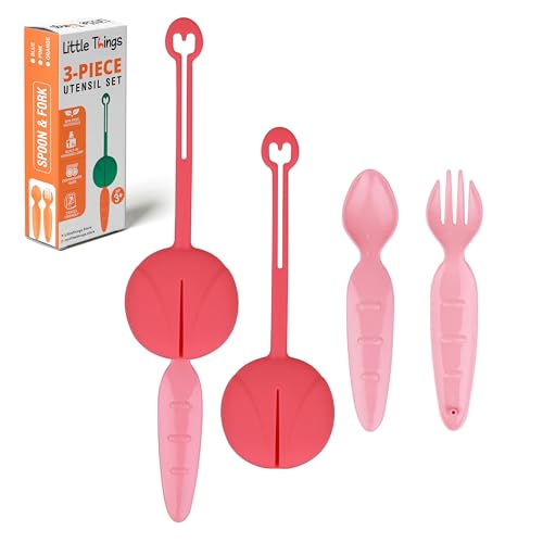 Little Things Kids Utensil Set – BPA-Free Toddler Cutlery with Fork, Spoon & Case, Reusable Kids Silverware, Dishwasher Safe for School Lunch & Travel (Pink)