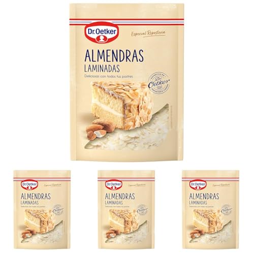DR. OETKER Almendras Laminadas, Almendras Peladas y Laminadas con Corte Fino, Ingrediente para Recetas Dulces y Saladas - Envase, Bolsa Doypack con Zip, 125g (Paquete de 4)