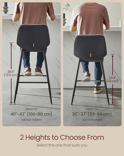Image of VASAGLE Bar Stools Set of 2, Counter Height Bar Stools with Back, Ergonomic Backrest, Synthetic Leather, Metal Legs, 24.8-Inch Tall Barstools for Kitchen Island Home Bar, Easy Assembly, Ink Black