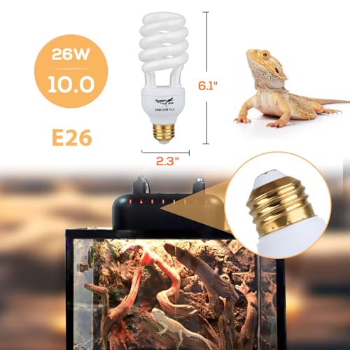 UVB Bulb for Reptiles, 10.0 26W UVB Light for Reptiles, Hygger zoo UVA UVB Reptile Light Bulb Reptile UVB Bulb UVB Light for Bearded Dragon Turtle Lizard Reptile Lamp Terrarium Lamp for Desert Reptile