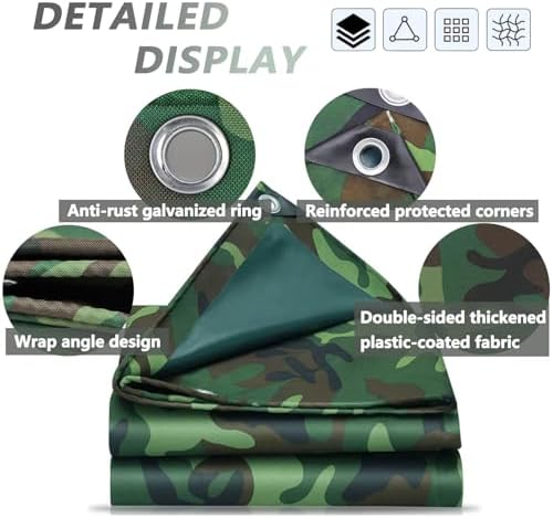 Waterproof Camouflage Tarp Cover 1.8x2.4m Heavy Duty Canvas Tarpaulin for Outdoor Use Ideal for Camping Roofs Patios Pools & Boats Reinforced Edges
