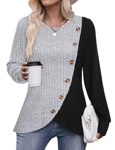 Flikity Women's Jumpers, Crew Neck Jumper Women Long Sleeve Tops Pullover Sweater for Women Going Out Tops Ladies Jumpers Size 12-14 Spring Autumn Winter Clothes Grey M