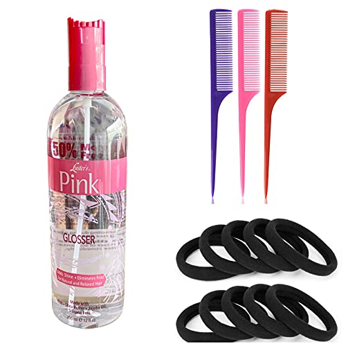Lusters Pink Luster Pink Glosser Hair Spray With Shea Butter Bonus Size 12 Fl Oz Including 3 Piece Rat Tail Bone Tail Hair Styling Comb Set And 12 Piece Black Hair Ties Ponytail Holders Elastic #TOP30