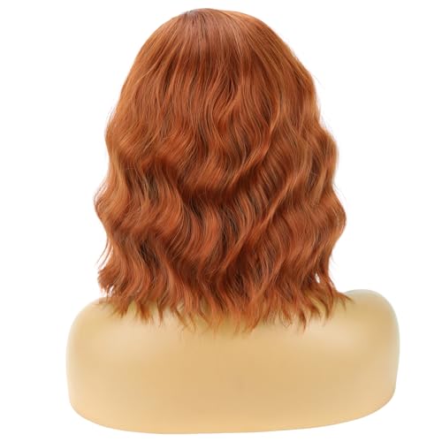 Image of BERON Red Orange 14 inch Women Wigs Girls Red Head Short Curly Wavy Hair Wig Dark Orange Body Wave Halloween Cosplay Costume Daily Party Wigs