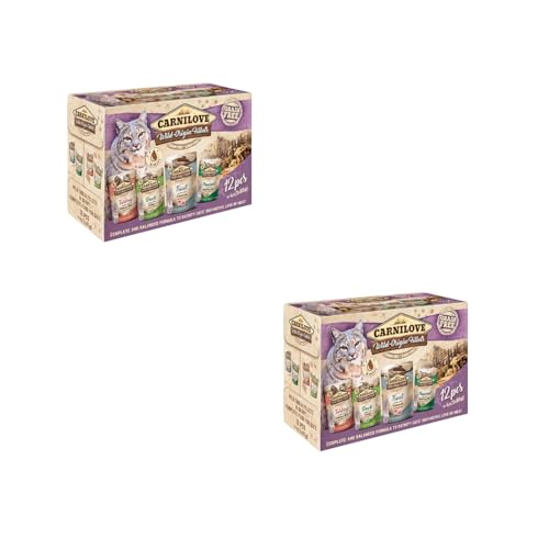Carnilove Katze Multipack Wild Origins Fillets | Doppelpack | 2 x 12 x 85 g | Vollwertiges Alleinfuttermittel für Katzen | Genuss aus Vier Sorten | Mit 85% Wildfleisch-Anteil