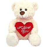 White Plush Teddy Bear with Red Heart I Love You 12” Cute Small Teddy Bear Soft Stuffed Animal Plush Doll for Valentines Wedding Anniversary Birthday Gift for Kids Girls Girlfriend Wife Mom
