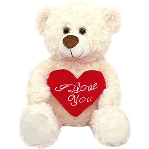Dreplfn White Plush Teddy Bear with Red Heart I Love You 12” Cute Small Teddy Bear Soft Stuffed Animal Plush Doll for Valentines Wedding Anniversary...