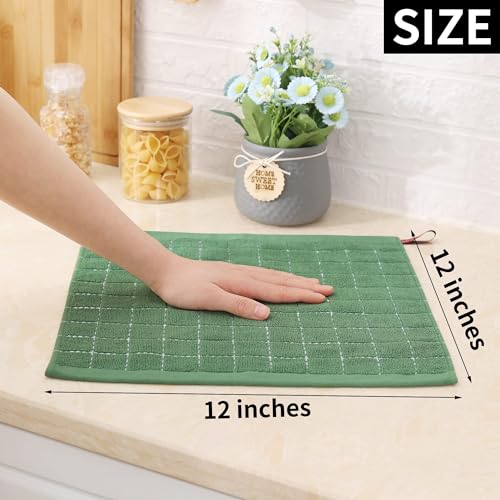 Image of Homaxy 100% Cotton Terry Kitchen Dish Cloths, 12 Pack, Grass Green