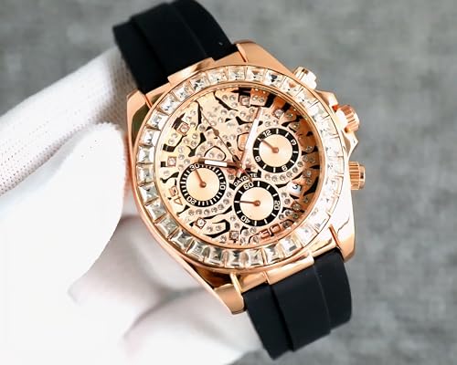 Generic Gold Chronograph Watch, Black Silicone Strap rose gold - Image 4