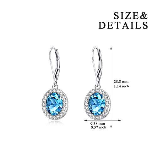 Aoboco Halo Earrings Sterling Silver Leverback Earrings With Simulated Aquamarine March Birthstone Crystal From Austria, Hypoallergenic Simulated Aquamarine Jewelry Earrings Gifts For Women #TOP4
