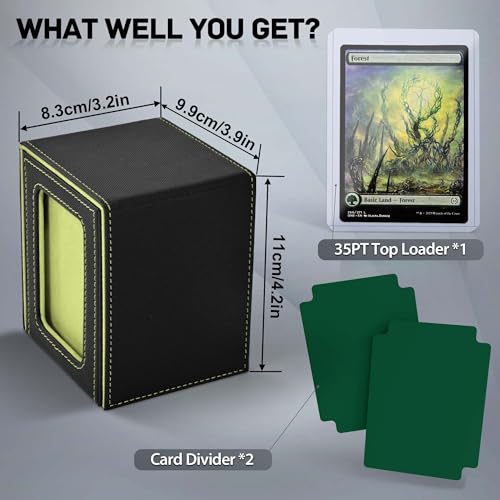Image of ZLCA MTG Deck Box with Commander Window Display, Trading Card Storage Box Holds 100 Double-Sleeved Cards Suitable for TCG /CCG /PTCG /EDH /Magic /Sport Cards (Black&Green)