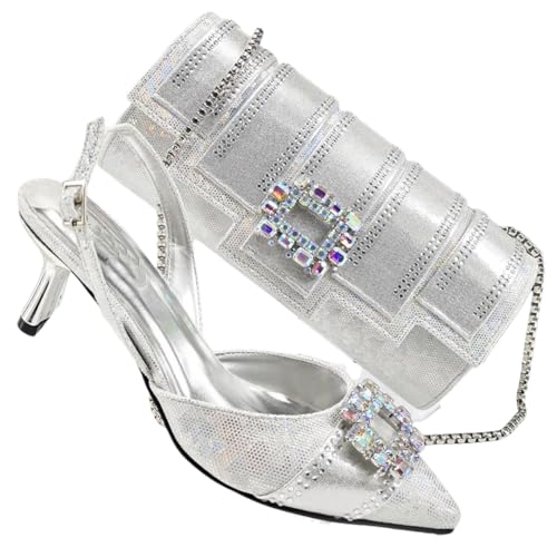 Women Shoes and Bag Set African Ladies High Heels Pumps Matching with Handbag Nigerian Sandals