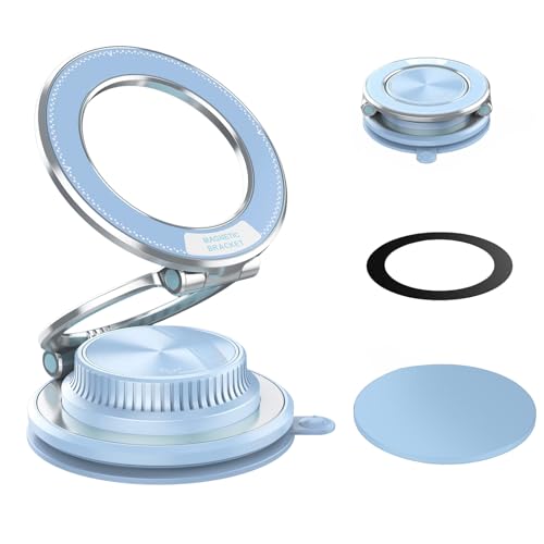 Image of RIGGEAR Vacuum Suction Magnetic Phone Mount, 360 Rotating Foldable Mobile Holder for Car, Office Desk, Mirror, Kitchen & Gym Use (AstroPrime Blue)