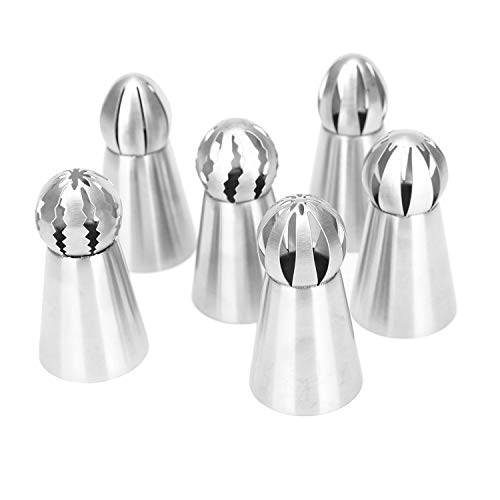 Russian Piping Tips 6 Pcs, DesignerBox Stainless Steel Russian Piping Ball Tips Frosting Icing Piping Nozzles Set Flower Cake Decorating Tips Kit for DIY Baking Cake Decorating Supplies Kit (6 PCS)
