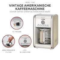 Ariete Vintage 1342 Retro Americano-Kaffeemaschine, Hartglaskaraffe, bis zu 12 Tassen, 24-Stunden-Timer, Auto-Abschaltung, Anti-Drip-Funktion, 1,5 L Fassungsvermögen, Beige – Ansicht 2