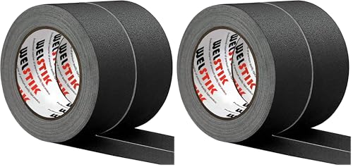 Image of WELSTIK 4 Pack Black Gaffers Tape, 2 inch x 33 Yards (66 Yards Total) - Upgraded 15 Mils Heavy Duty, Matte Non-Reflective for Pro Stage, Photo & Video, Residue-Free