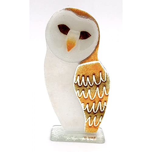 D&J Glassware Fused Glass Barn Owl, Golden, 19 x 10 x 0.5cm (7.6 x 4 x 1.25 inches)
